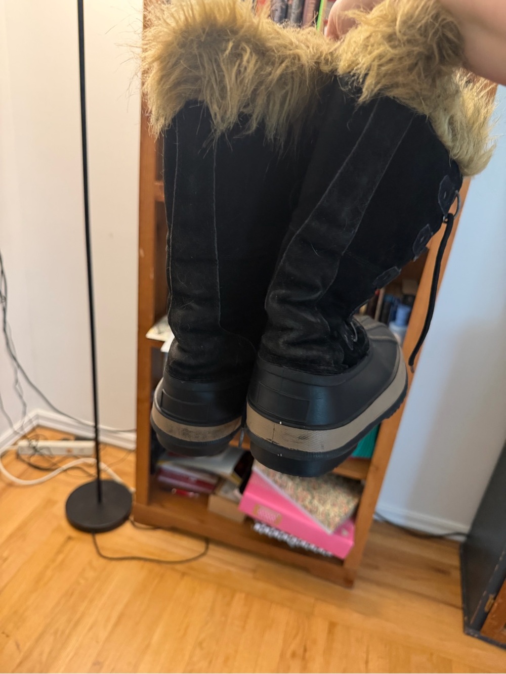 Falls Creek Black Winter Lace-Up Boots with Faux Fur Cuff - Picture 3 of 6